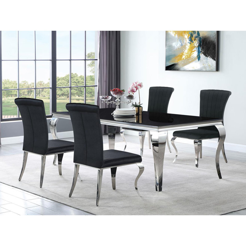 Ensemble de salle à manger rectangulaire 5 pièces 81 po noir et chrome, Noir