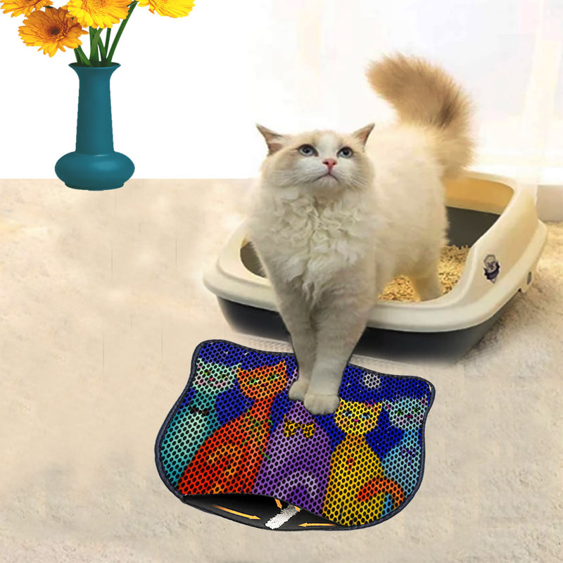 Tapis de litière durable pour chat, 15,7 po x 19,7 po | 50% PVC / 50% polyester, lavable à la machine et passer l'aspirateur | Parfait pour un nettoyage facile, conception antidérapante pour garder votre maison propre et fraîche, idéal pour les propriétaires d'animaux de compagnie