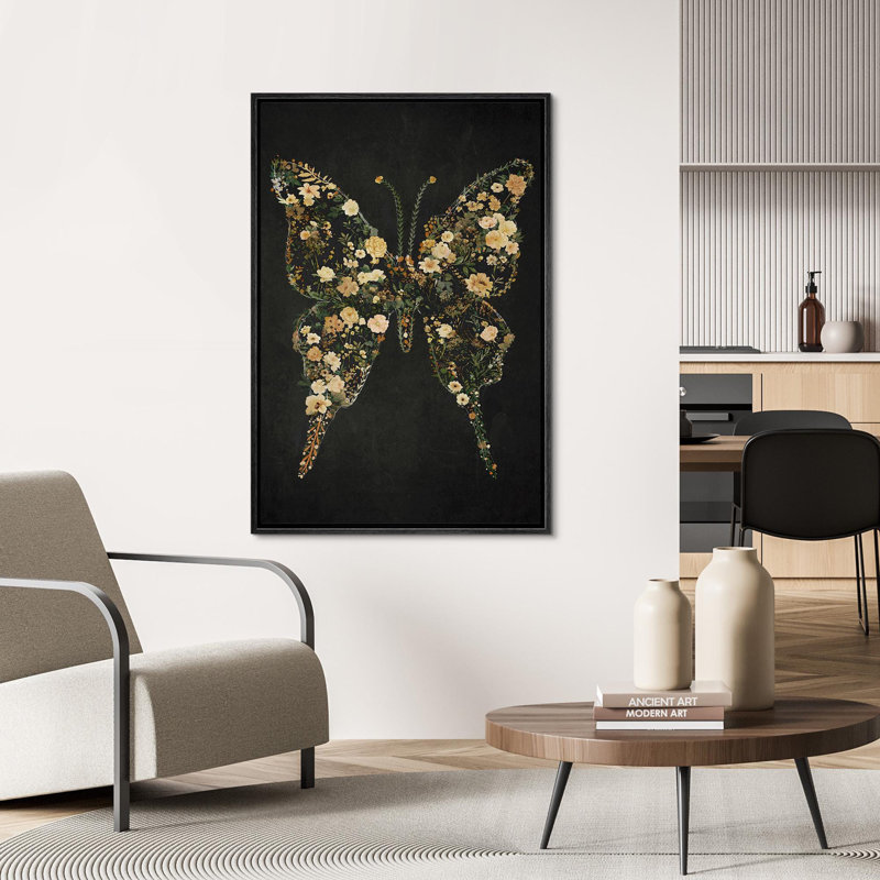 «Yellow Green Moody Butterfly Chic Modern Unique Art Home Decor», reproduction d'art sur toile encadrée, H 24 po x l 16 po
