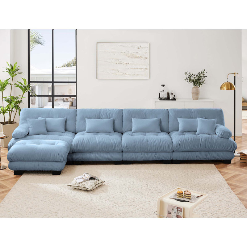 Canapé modulaire Rudy Boneless, Chenille bleu, H 35,4 po x l 173,2 po x P 36 po