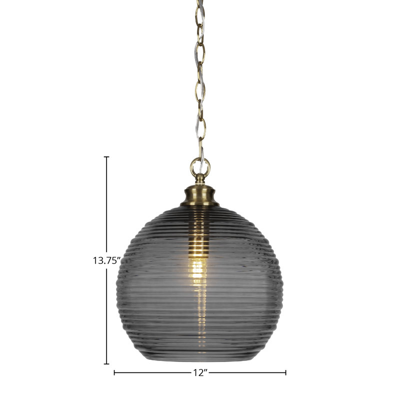 Luminaire suspendu à 1 lumière Malena, Laiton, Gris, H 89 po x l 12 po x P 12 po