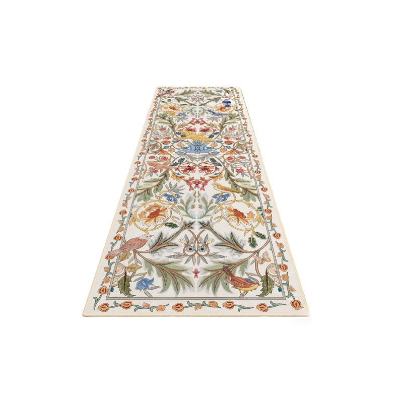 Rectangle 60 cm x 180 cm Floral Faux Fur Area Rug, White