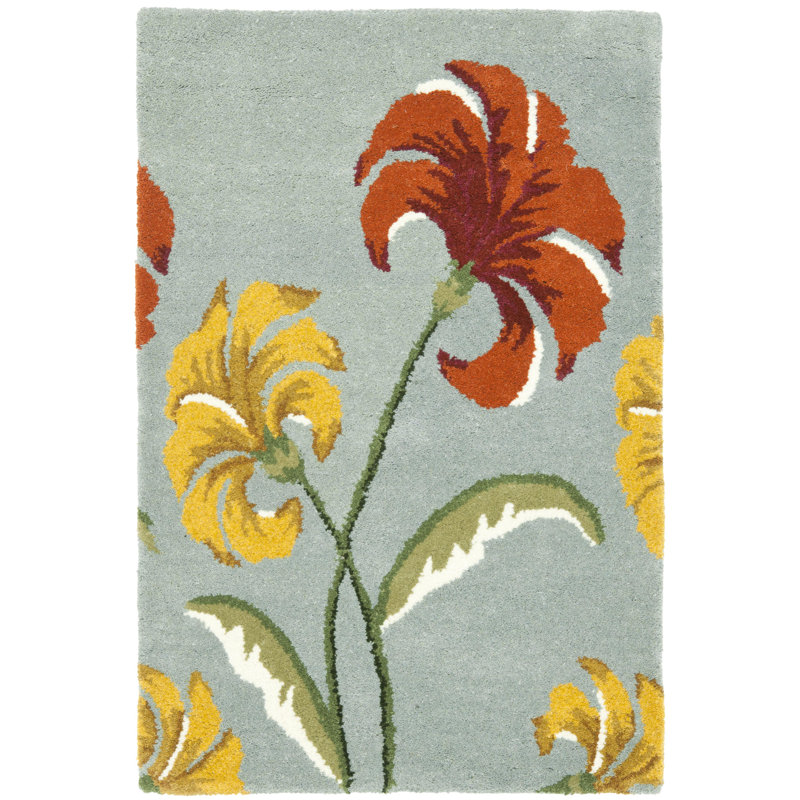 Tapis floral en laine et viscose touffeté à la main Avayah Soho, Rectangle 7 pi 6 po x 9 pi 6 po