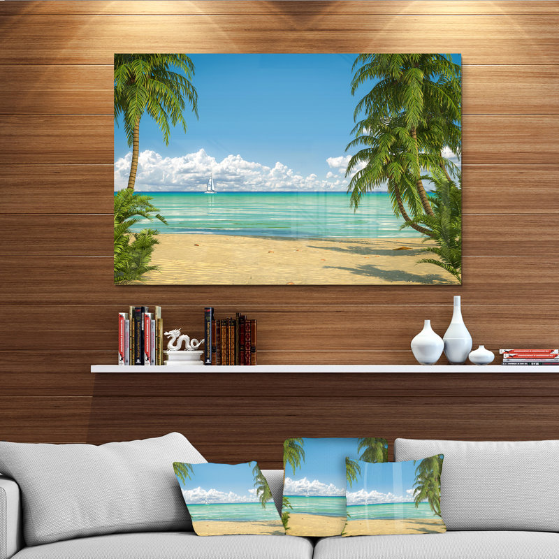 Palms at Caribbean Beach - impression d'art graphique, H 34 po x l 44 po x P 1 po, Métal métal