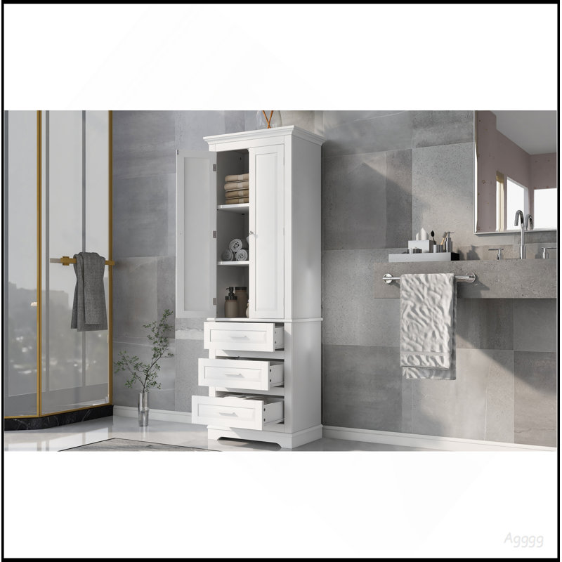 Grande armoire de rangement avec trois tiroirs pour la salle de bain / bureau, Blanc