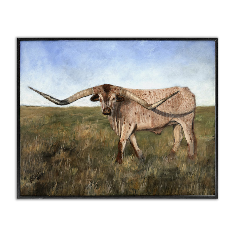 Bétail avec de jolies cornes, art giclée par Kathy Winkler, H 24 po x l 30 po, Giclée encadrée noir minuit