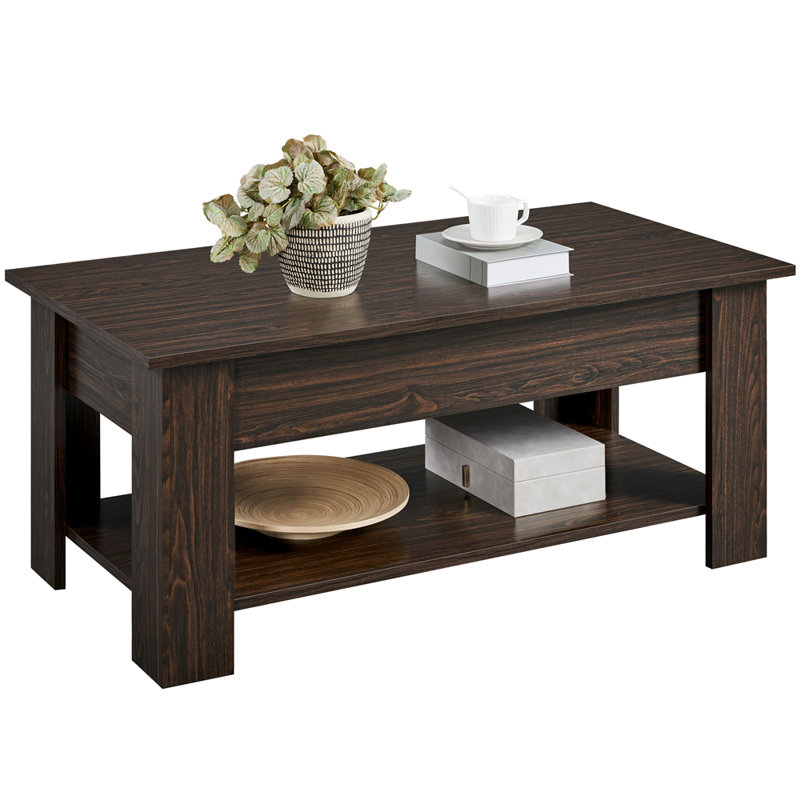 Lift Top Four Leg Coffee Table with Storage, Espresso, 56cm H x 98cm L x 50cm W
