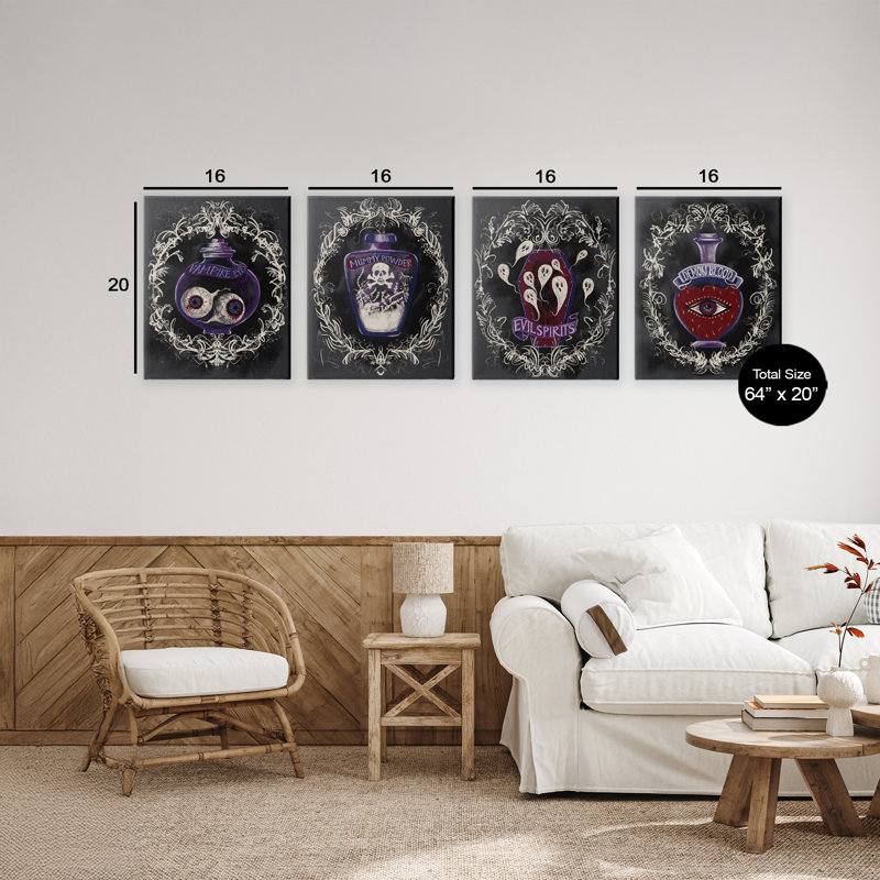 Ensemble de toiles 4 pièces Spooky, H 20 po x l 64 po