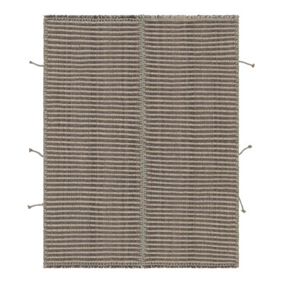 Rug & Kilim's Textural Accent Kilim, Square Rug In Greige And Light-Blue Stripes