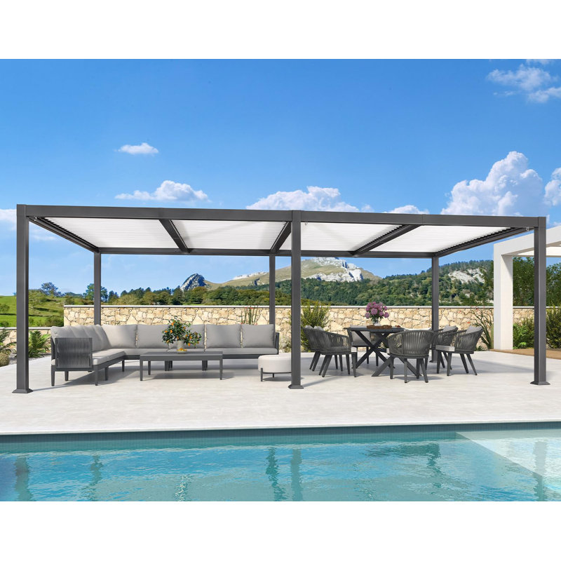  Purple Leaf 11' X 23' Outdoor Aluminum Pergola  White Adjustable Rainproof Roof Grey Frame, White/Gray