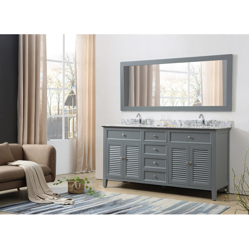 Ensemble de meuble-lavabo double 70 po Glover, Marbre de Carrare blanc, Gris