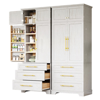 78.2" Tall Farmhouse Kitchen Pantry Cabinet with 8 Door Shelves, Storage Cabinet with 3 Adjustable Shelves, 3 Large Drawers, Versatile Cupboard for Kitchen, Dining & Bathroom