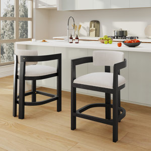 Evesham 26" Wood Upholstered Barstools black+beige 