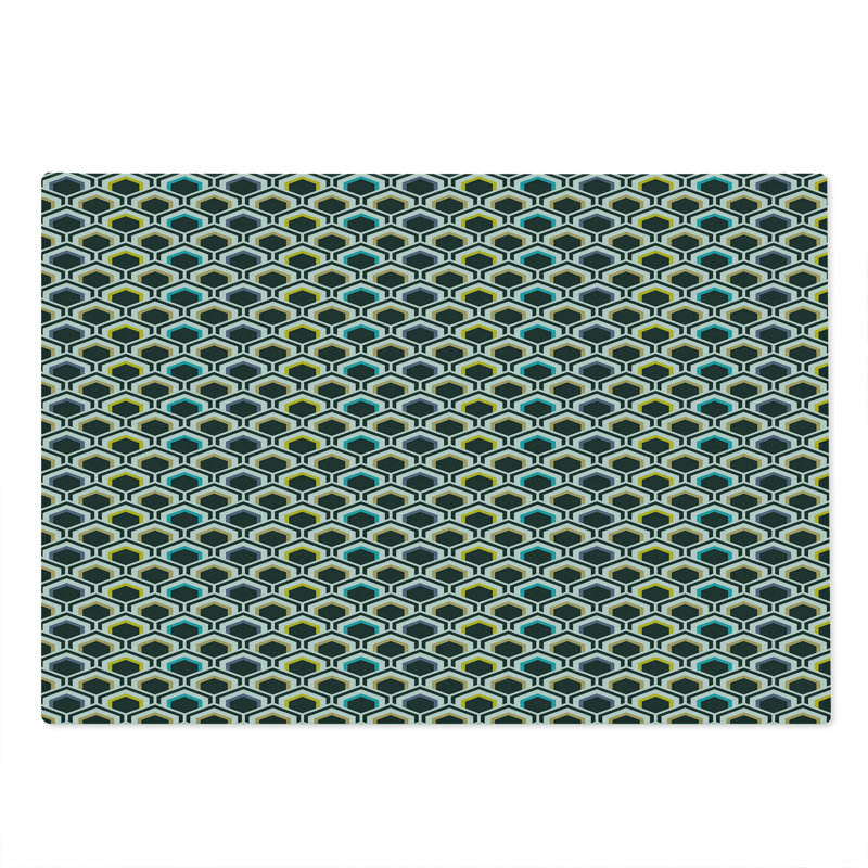 Ambesonne Geometric Cutting Board Large Hexagonal Overlapping Black Sky Blue Yellow