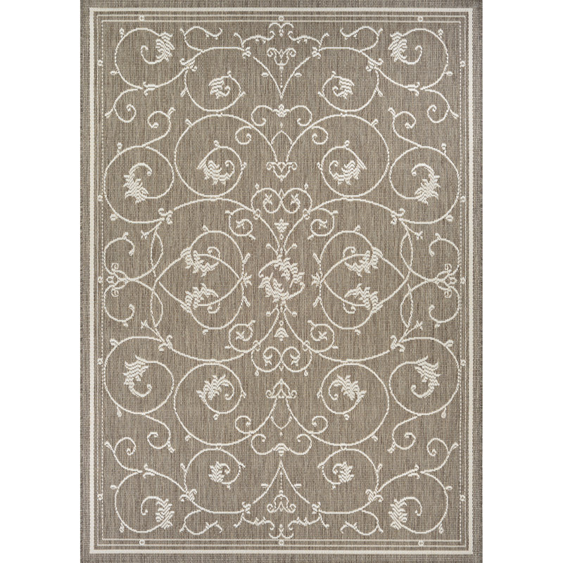 Tapis d'intérieur / extérieur champagne / taupe à motif floral Ariadne, Rectangle 2 pi x 3 pi 7 po