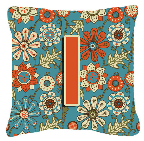 Lettre fleurs Monogram rétro intérieur/extérieur Throw Pillow, I, 14" H x 14" L x 4" D