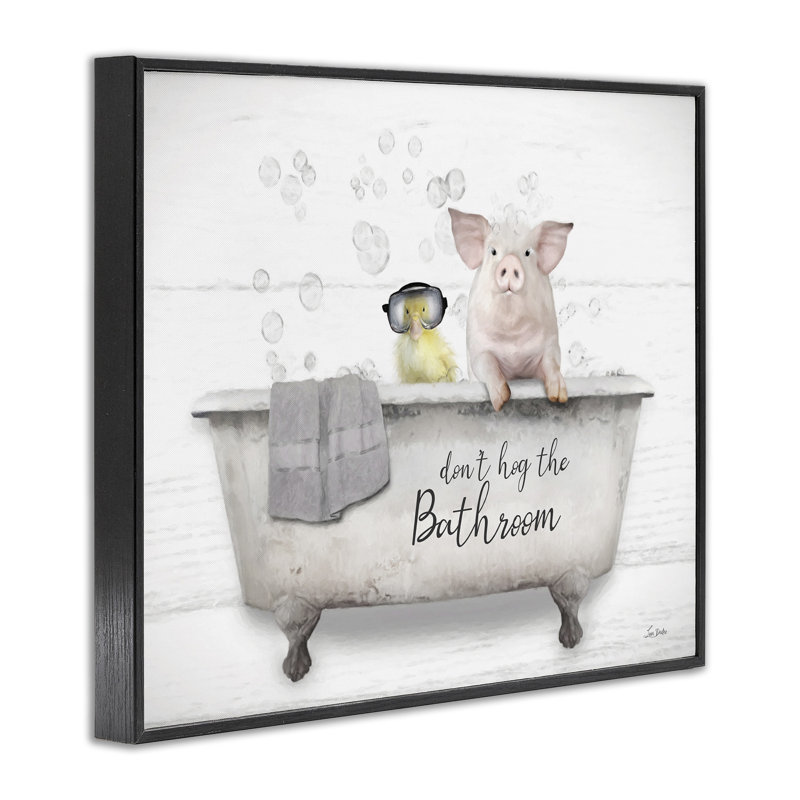 «Don't Hog Bathroom» par Lori Deiter, H 11 po x l 14 po x P 1,5 po, Giclée encadrée noir minuit
