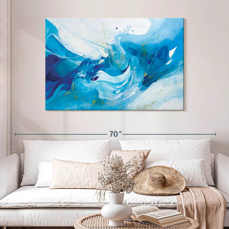 Crashing Blue Waves - abstrait, H 32 po x l 48 po