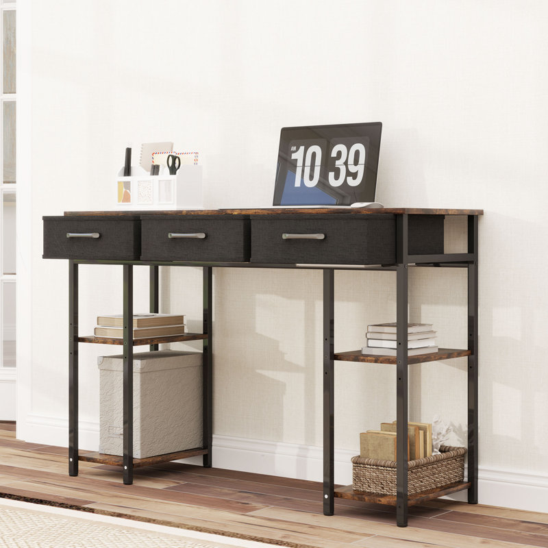47" Small Computer Desk, Writing Desk with Fabric Drawers,Study Table with Adjustable Shelves, Brown