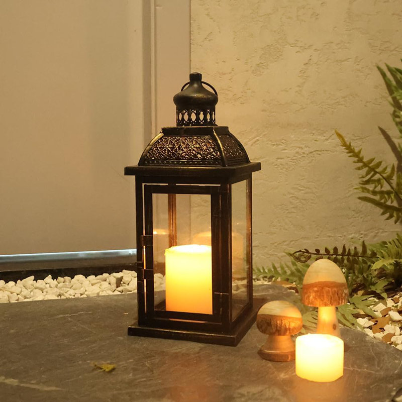 Large Candle Lanterns Decorative Indoor, 14.4" Outdoor Lantern With Clear Glass, Vintage Metal Candle Holders In Black