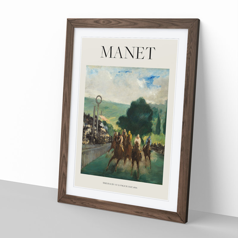 The Races at Longchamp by Edouard Manet - Picture Frame Painting, 36cm H x 27cm W x 2cm D, Walnut Framed