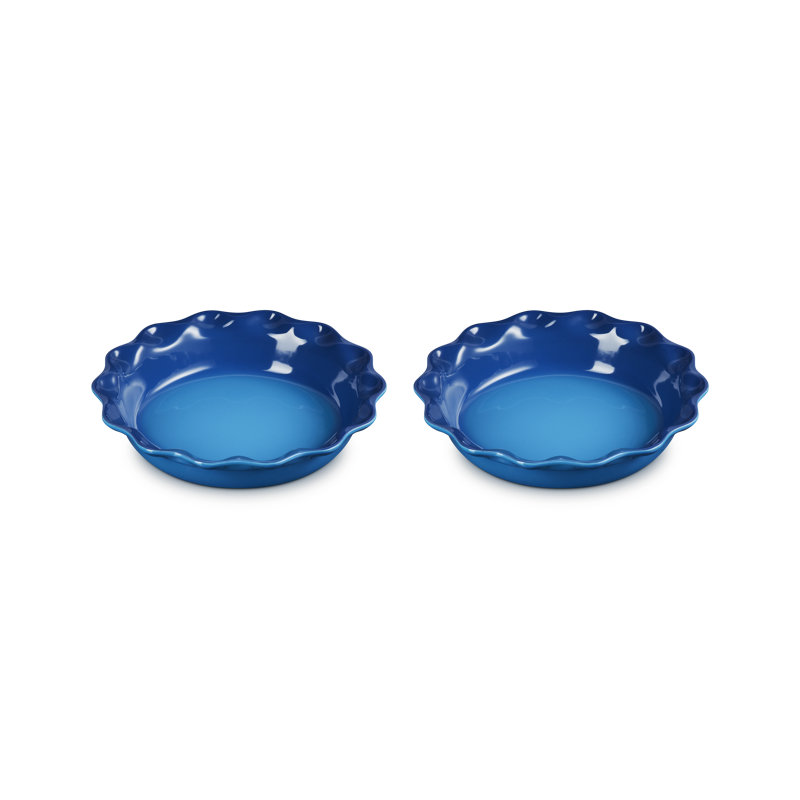 Le Creuset Stoneware Set Of 2 Heritage Fluted Pie Dish 9 In, Blue