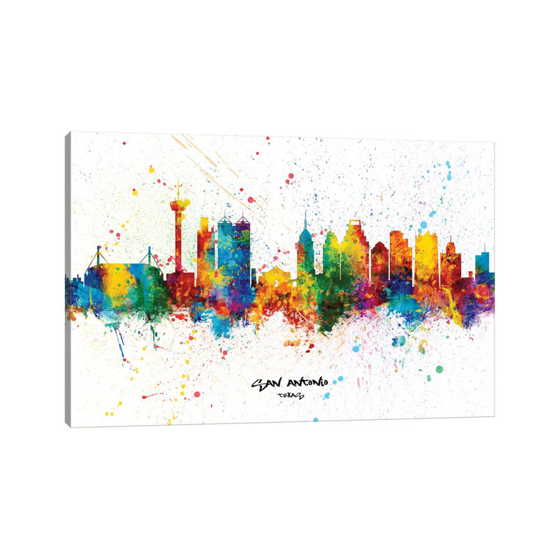 San Antonio Texas Skyline Splash by Michael Tompsett - 1 Piece Wrapped Canvas Painting, 45.72cm H x 66.04cm W
