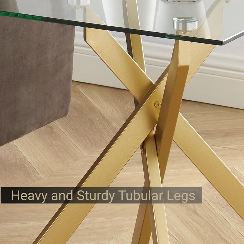 Gold Square Side Table with Glass Top and Metal Legs