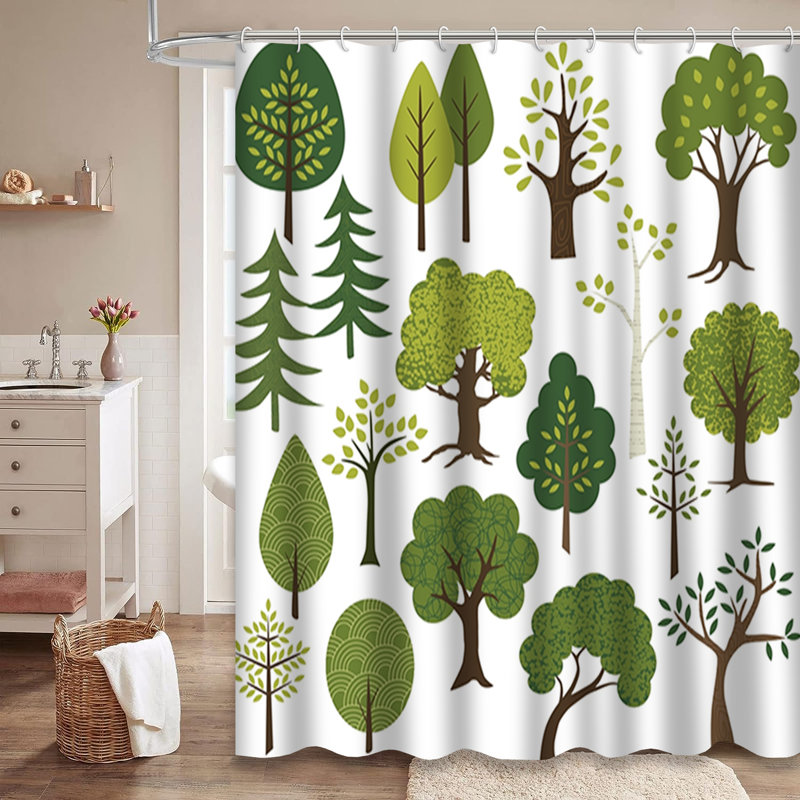 Aspen Pine Birch Tree Forest Art Shower Curtain with 12 Hooks, 72" L x 78" W
