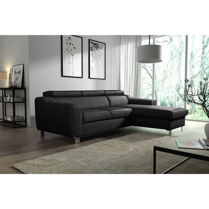 Alford Faux Leather Corner Sofa with Sleeping Function and Storage, Right Hand Facing, Black