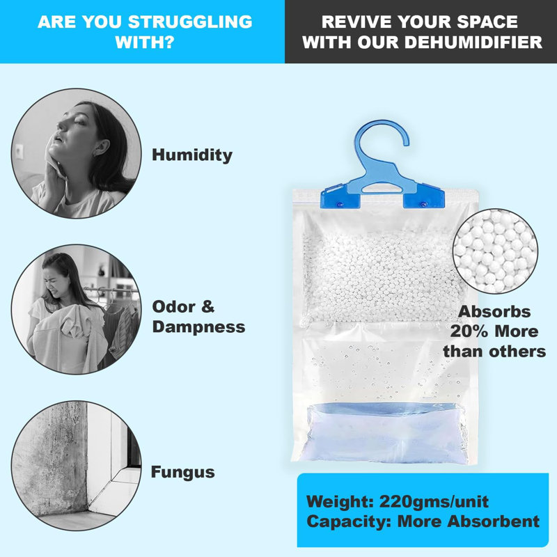 Rebrilliant Pack Of 12 Hanging Interior Wardrobe Dehumidifier Ideal To Stop Damp, Mould Mildew And Condensation