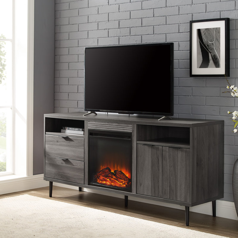 Meuble télé avec foyer électrique pour téléviseur de 65 po ou moins Eglinton, Gris ardoise