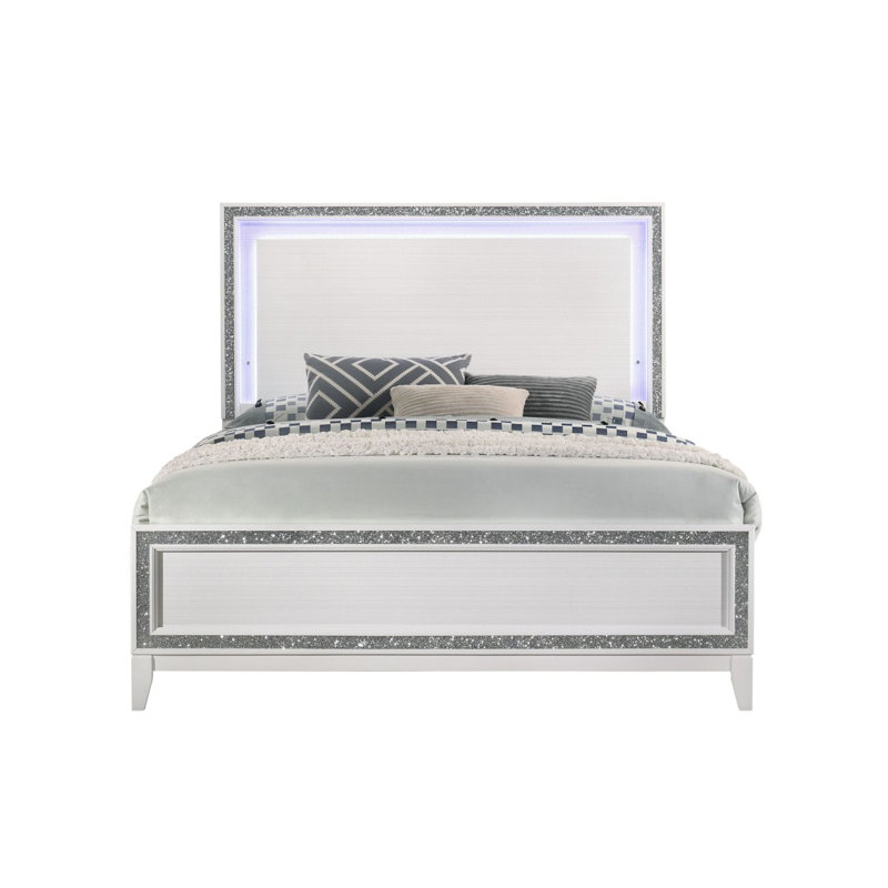 Festus Bed, Platform Bed, Bed Frame, Queen, White