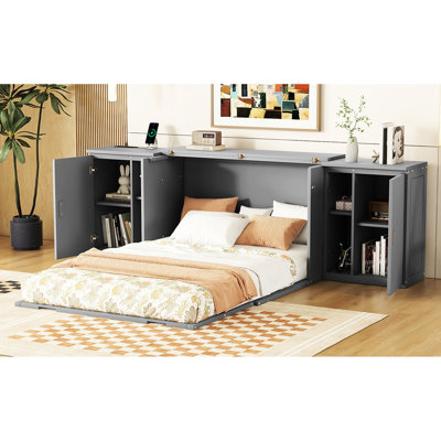 Lit double avec tablettes et armoires - Transformez efficacement votre espace en tablettes blanches, transformez le bureau personnel en un espace de production