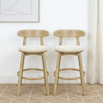 Tabourets de bar ronds à coussins, ensemble de 2, tabourets de bar et de comptoir à structure en bois d'hévéa