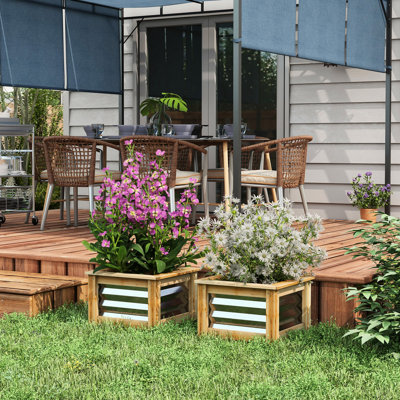 2 Raised Garden Beds, Galvanized Metal Wood Planter, Grow Assorted Plants, Self-Draining Feature, 18.28" L X W 11.74" H Outdoor Planter Boxes With & Reinforcement, Plant Flowers, Herbs, Vegetables,
