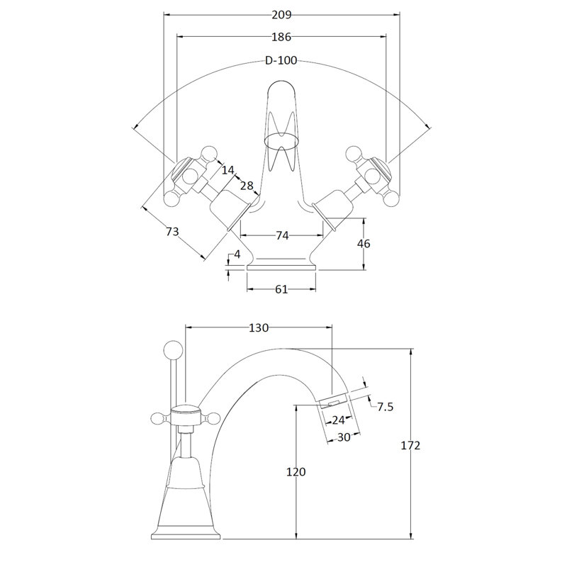 Solid Brass Mono Basin Mixer with Waste, White