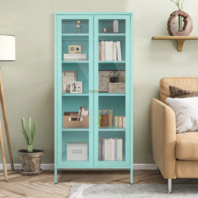 Dalziel 27.6'' Wide 4 - Shelf Storage Cabinet with Glass Doors