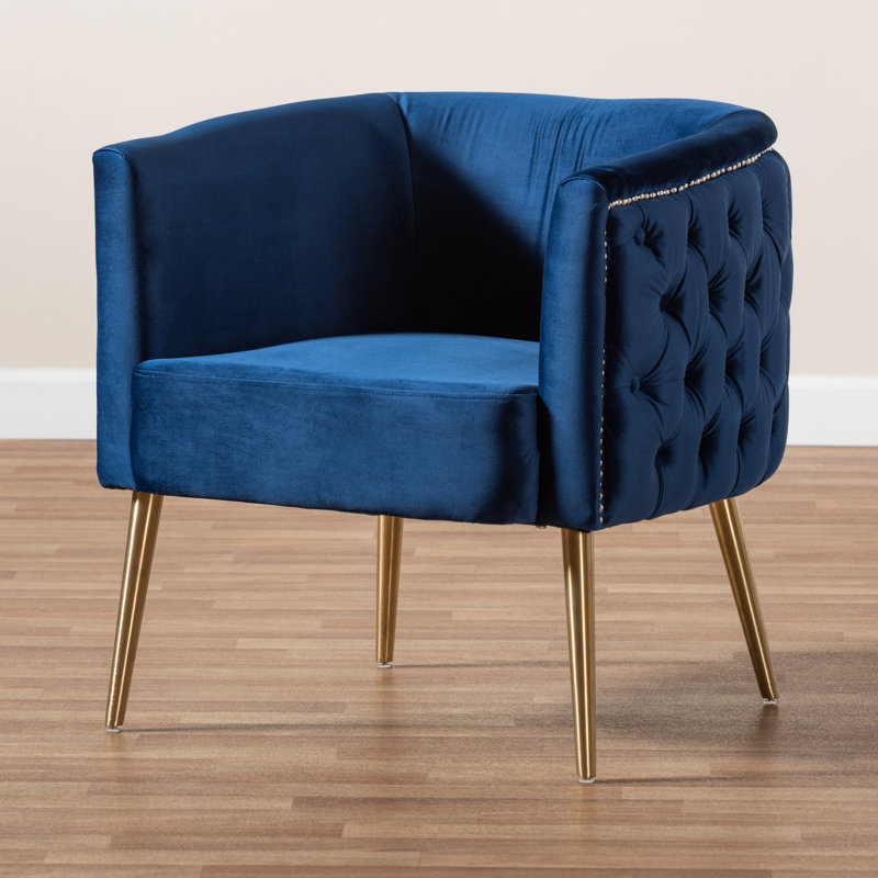 Velvet Barrel Chair, Navy Blue