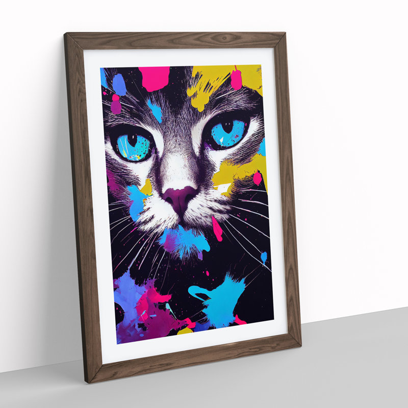 Cat Splashed In No.3 - Single Picture Frame Painting, 46cm H x 34cm W x 2cm D, Walnut