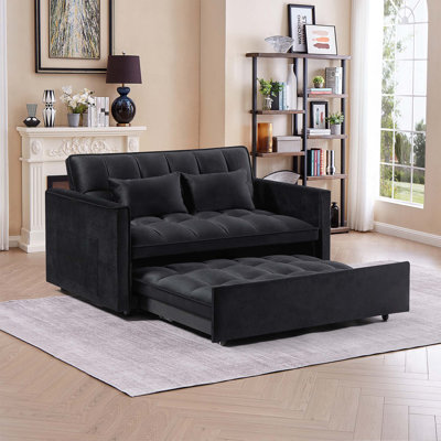 54Inch Adjustable Backrest Soft Futon Sofa with Double Armrest and Pouch Variable Bed