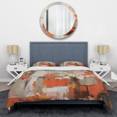 Orange Minimalism Enchantment II - Abstract Marble Duvet Cover Set - Microfiber Polyester