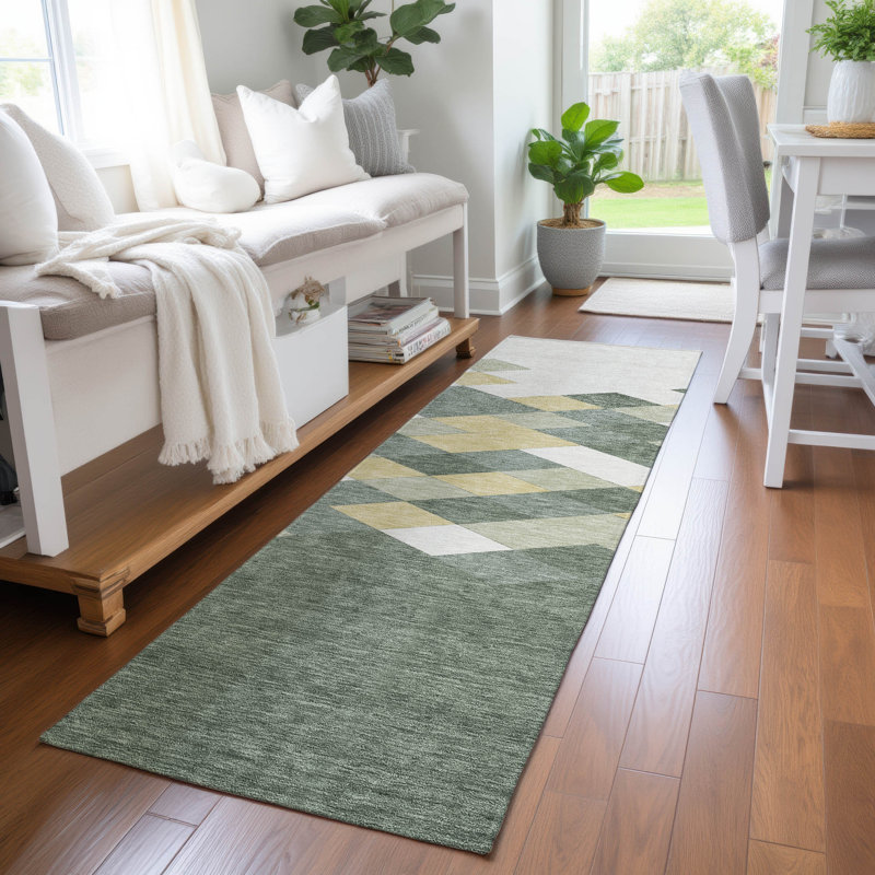 Machine Washable Indoor/Outdoor Chantille ACN2555 Geometric Rug, Basil, Runner 2'3" x 7'6"