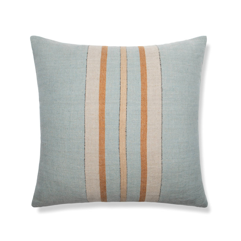 Housse de coussin rayée en lin, Brugge, Bleu / châtaignier