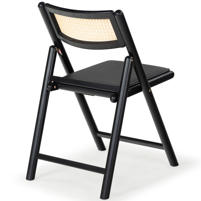 Shaylie Upholstered Seat Folding Dining Chair, Black/Natural