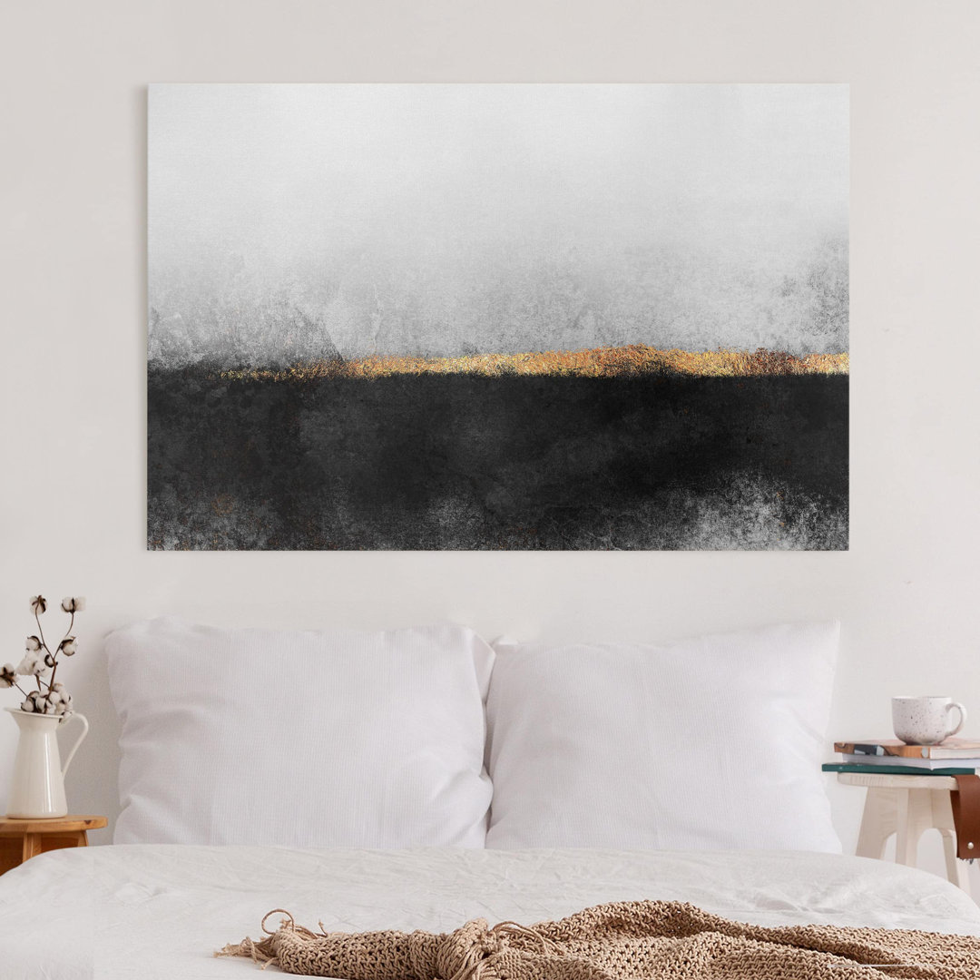 Leinwandbild Gold Abstrakter Goldener Horizont von Elisabeth Fredriksson