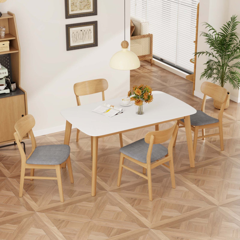 Ensemble de table de salle à manger 5 pièces avec une table à structure en bois massif et 4 chaises rembourrées en bois massif pour la salle à manger