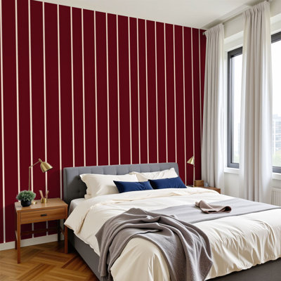 Peel and Stick Wallpaper Vertical Burgundy Beige Striped Wall Murals 100"H x 144"W Removable PVC Wall Paper Self-Adhesive Wall Decor for Bedroom Living Room Home Office