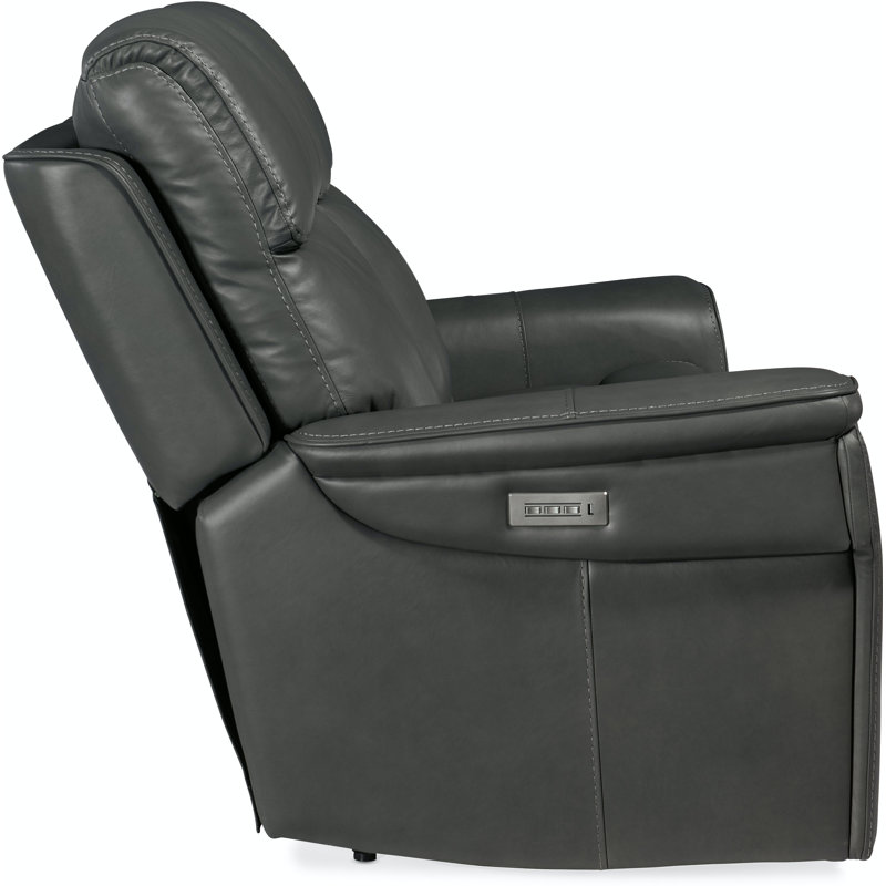 MS 66" Genuine Leather Square Arm Reclining Loveseat, Gray Genuine Leather
