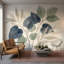 Papier peint botanique aquarelle feuilles d'eucalyptus bleu marine amovible-362741408-362741415